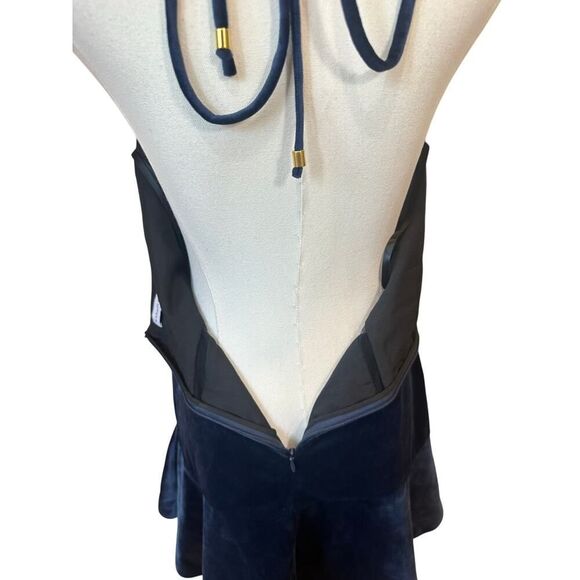 Karina Grimaldi Revolve Size Medium Blue Velvet Halter Mini Dress Office Siren - Picture 6 of 15